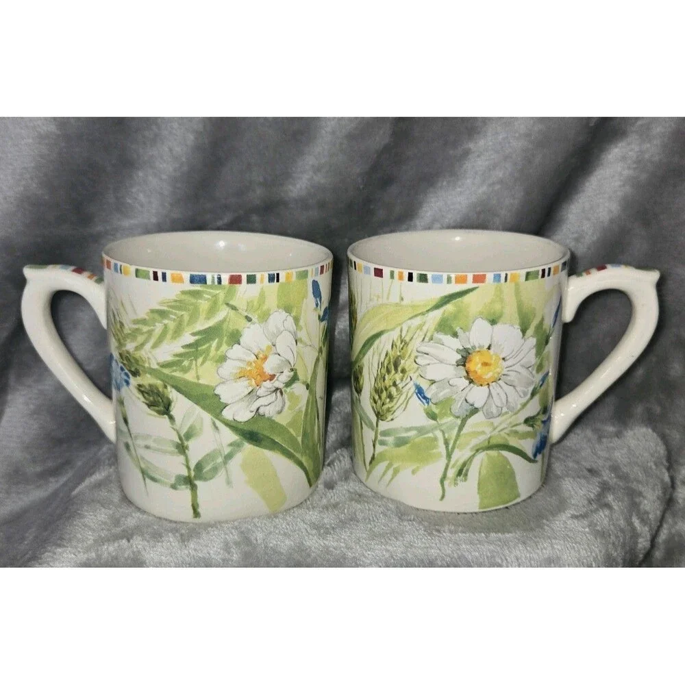Gien France Cherry Mug Coffee Cup White Daisy Flowers Wheat Discontinued Vintage